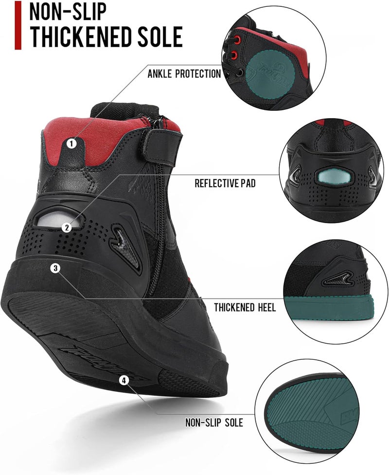Grapelet Motorcycle Shoes for Men, Anti-Skid Motorcycle Riding Shoes Motocross Protective Boots with Side Zipper, Ankle Support Black,12 - Image 5